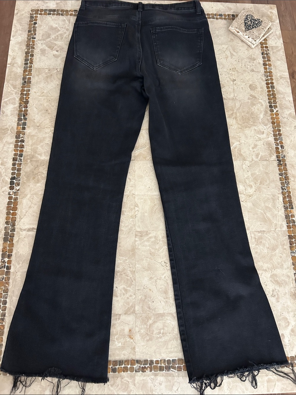 Risen Los Angeles Black High Rise Flare Raw Hem Jeans slit bottom legs Size 7/28 - Picture 3 of 12